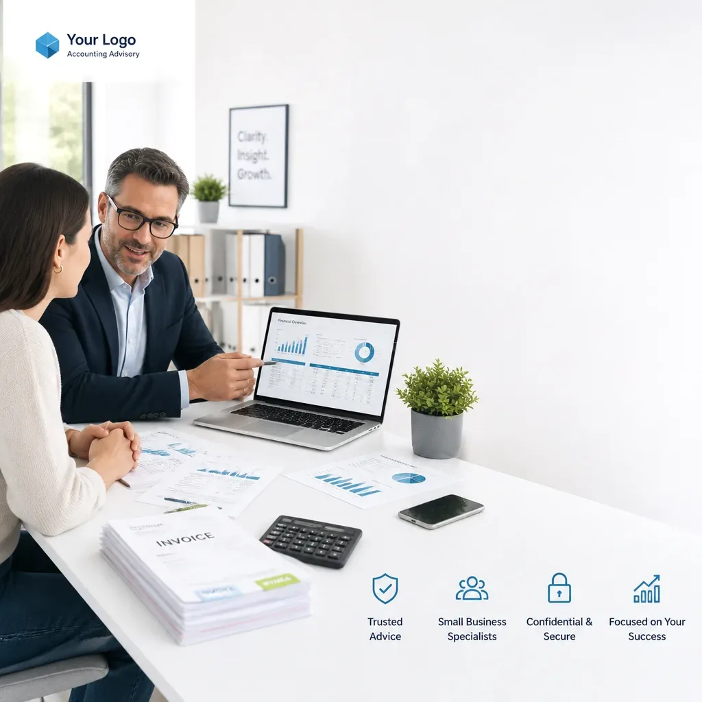 Professional accounting advisor reviewing small business business reports